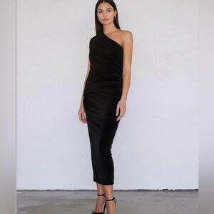 House of Harlow 1960 Black Luxe Velvet One Shoulder Cinched Dress Size Medium